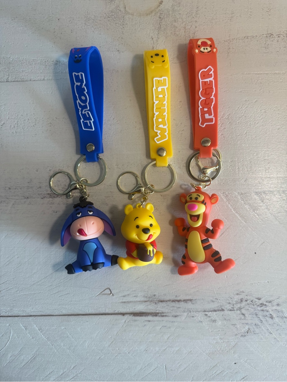 Disney Winnie the Pooh Keychain Set Pooh Tigger Eeyore Rubber Strap Lot of 3